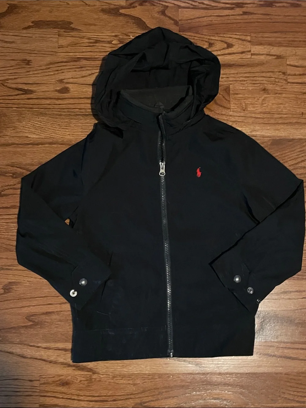 Ralph Lauren Black Hooded Zip-Up Jacket with Red Polo Logo